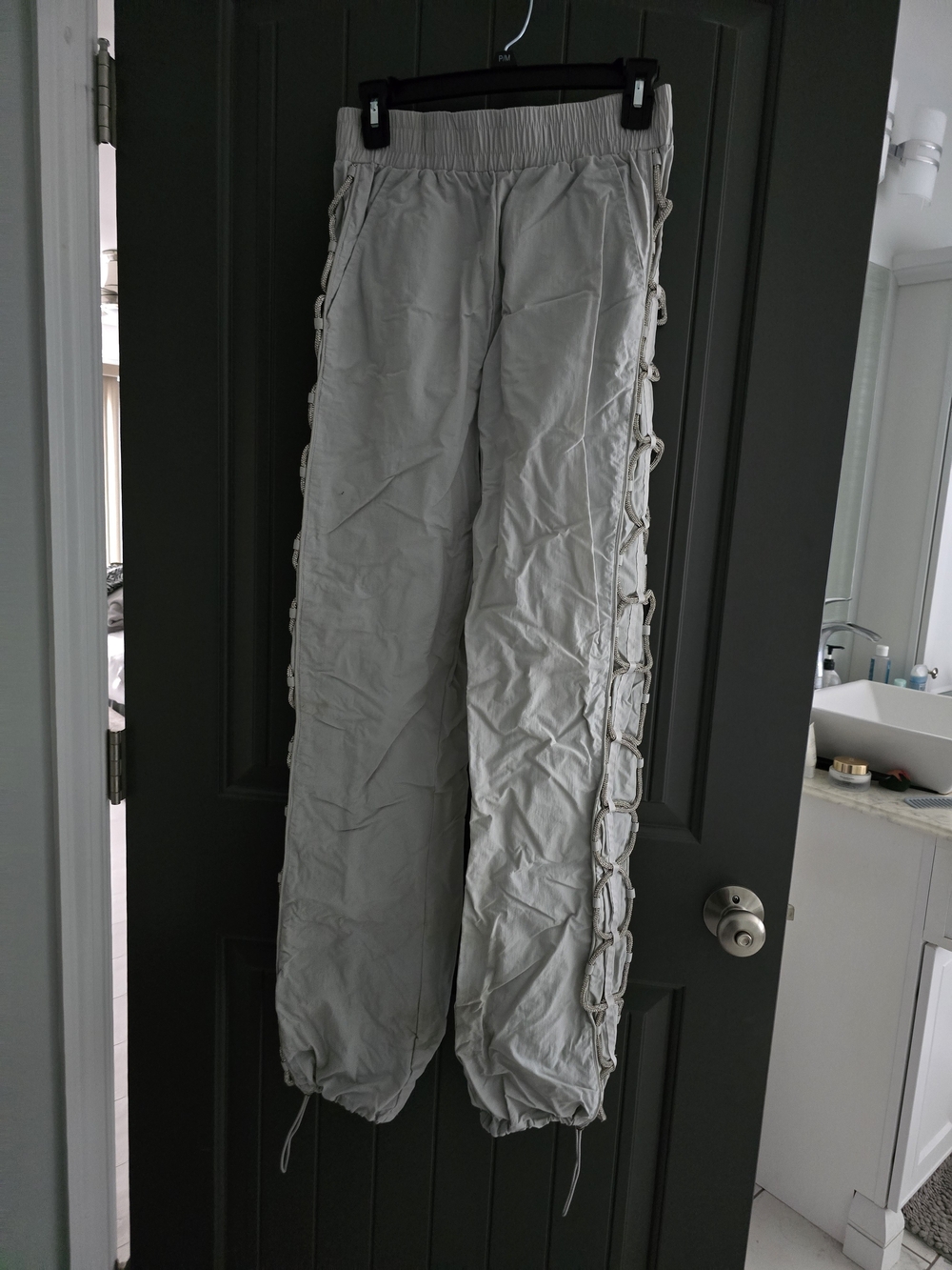 Light Gray  Track Pants with Side Lace Detail